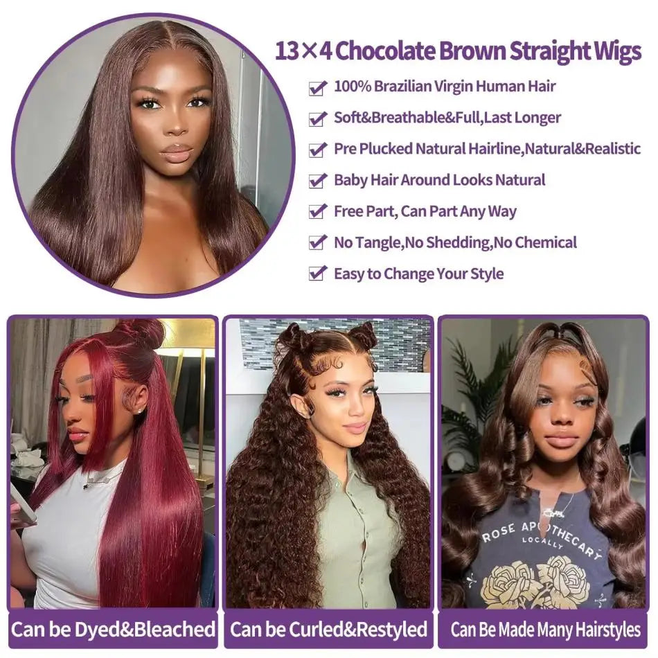 Chocolate Brown Silk Base Lace Wigs