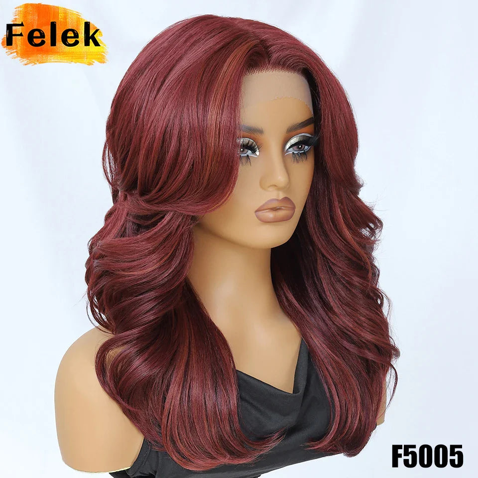 Layered Bangs Red Synthetic Part Lace Wig