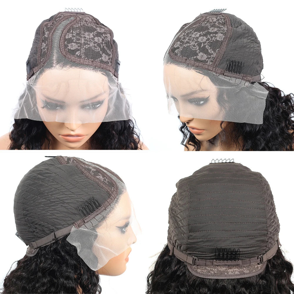 Black Curly Deep Water Part Lace Wig