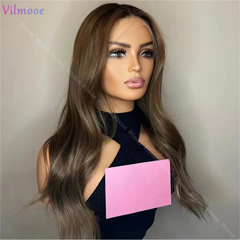 Transaprent Glueless Soft Dark Brown Wave Silk Base Lace Wigs
