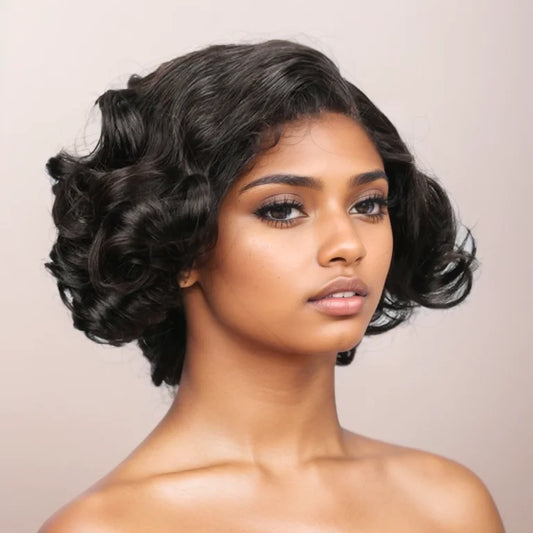 Layered Haircut Wavy Human Hair Bob Wig