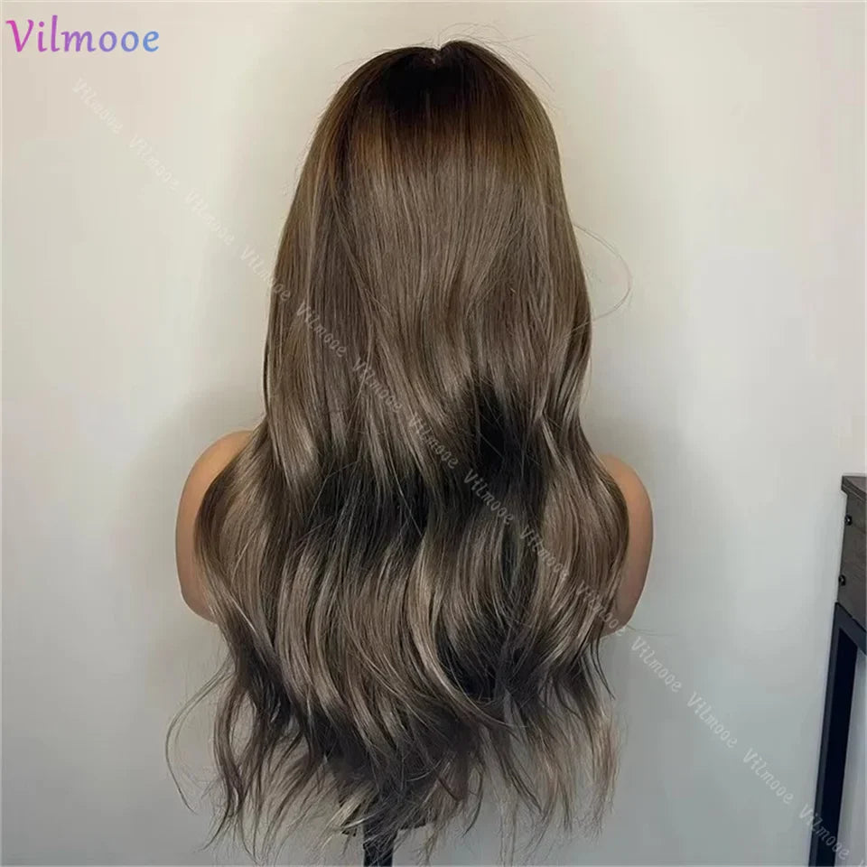 Transaprent Glueless Soft Dark Brown Wave Silk Base Lace Wigs