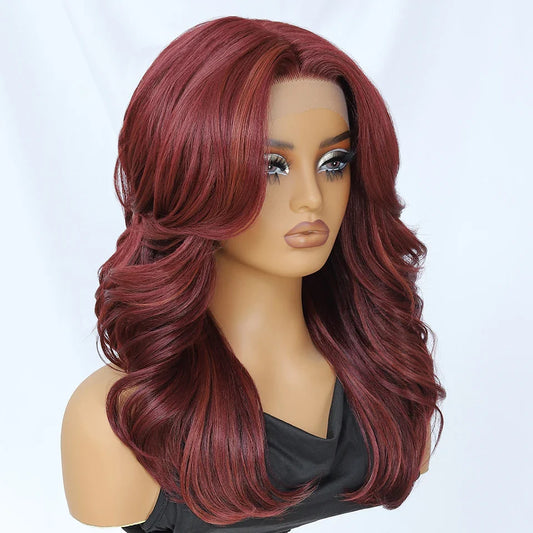 Layered Bangs Red Synthetic Part Lace Wig