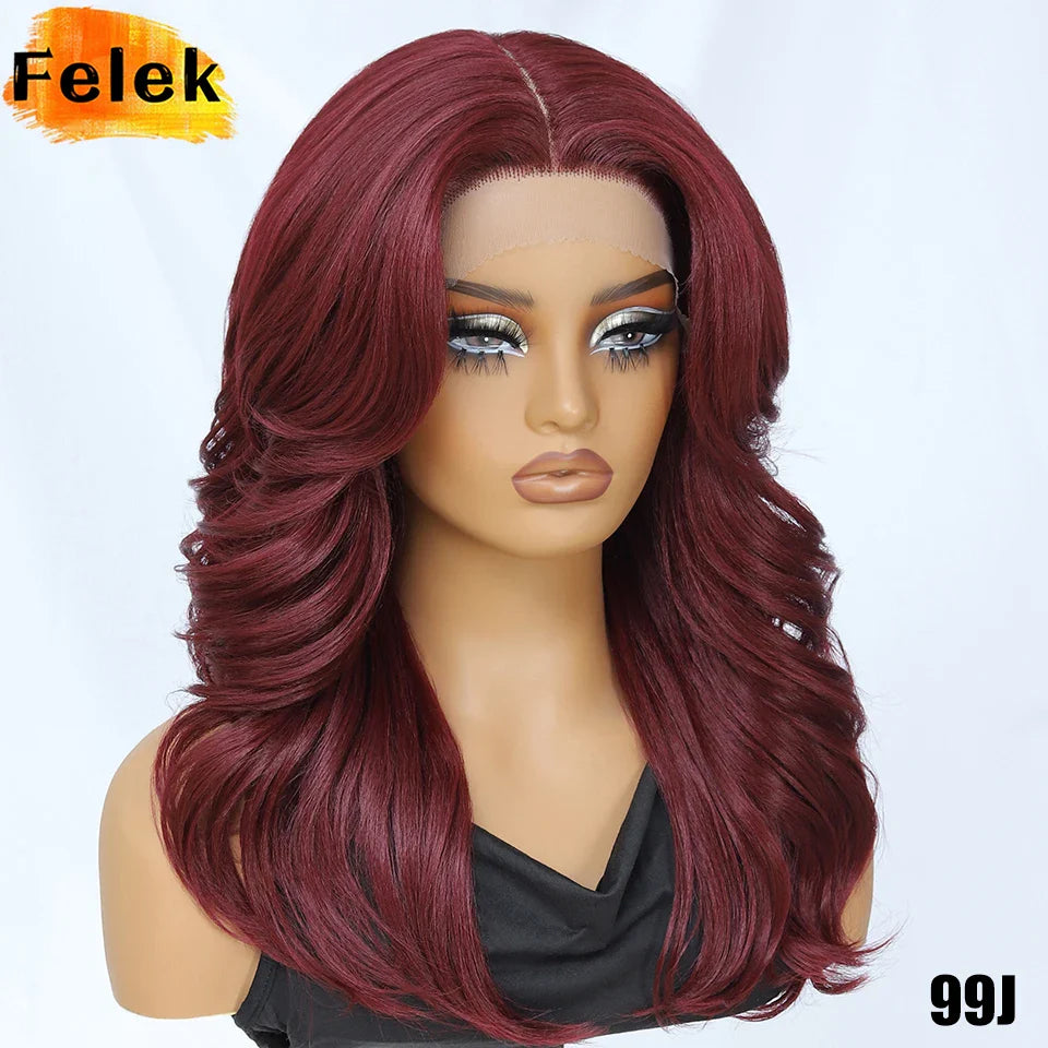 Layered Bangs Red Synthetic Part Lace Wig
