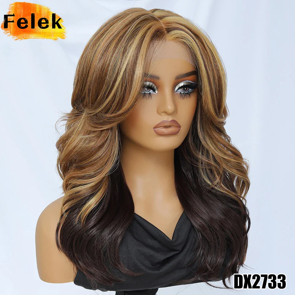 Layered Bangs Red Synthetic Part Lace Wig