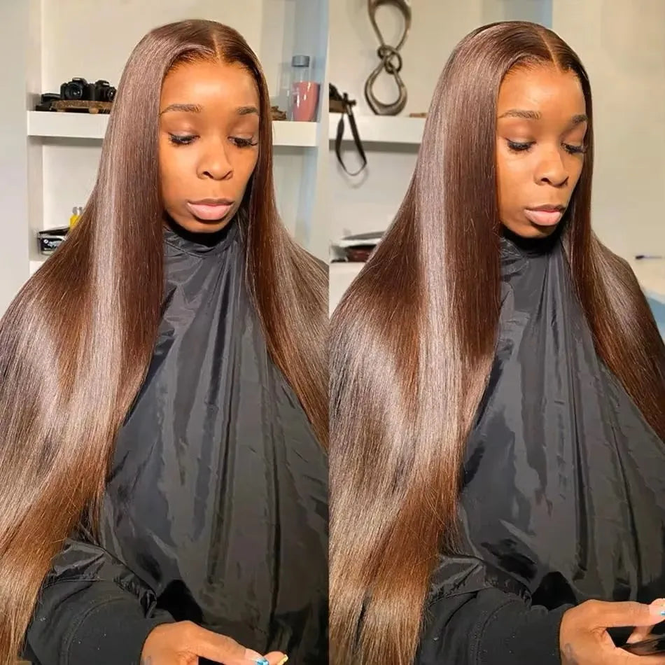 Chocolate Brown Straight Lace Front Wigs