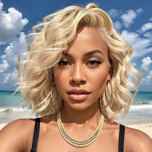 Blonde Short Wave Bob Silk Base Lace Wigs