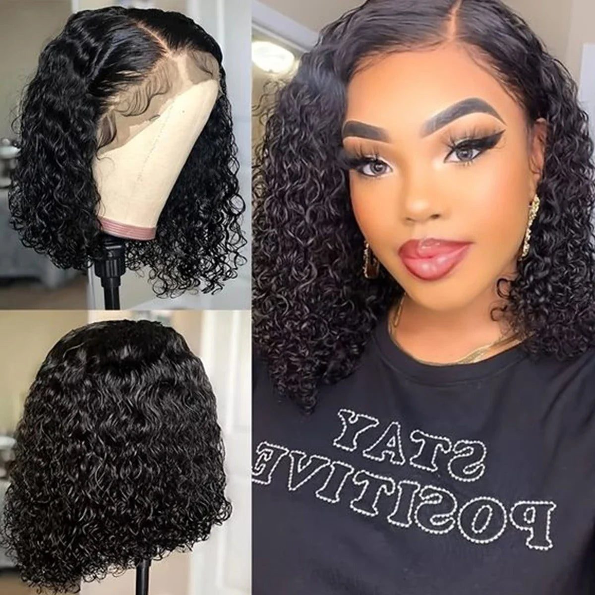 Deep Wave Pre-Plucked Side Part Short Bob Wigs