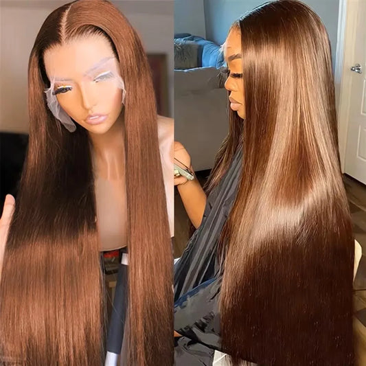 Chocolate Brown Straight Lace Front Wigs