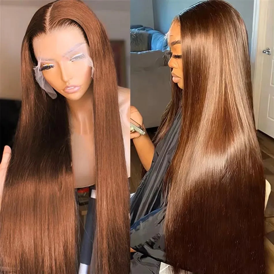Chocolate Brown Straight Lace Front Wigs