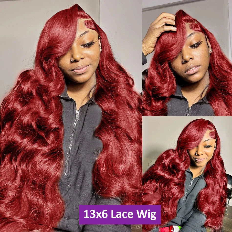 Burgundy Body Wave Hd Lace Frontal Human Hair Wig