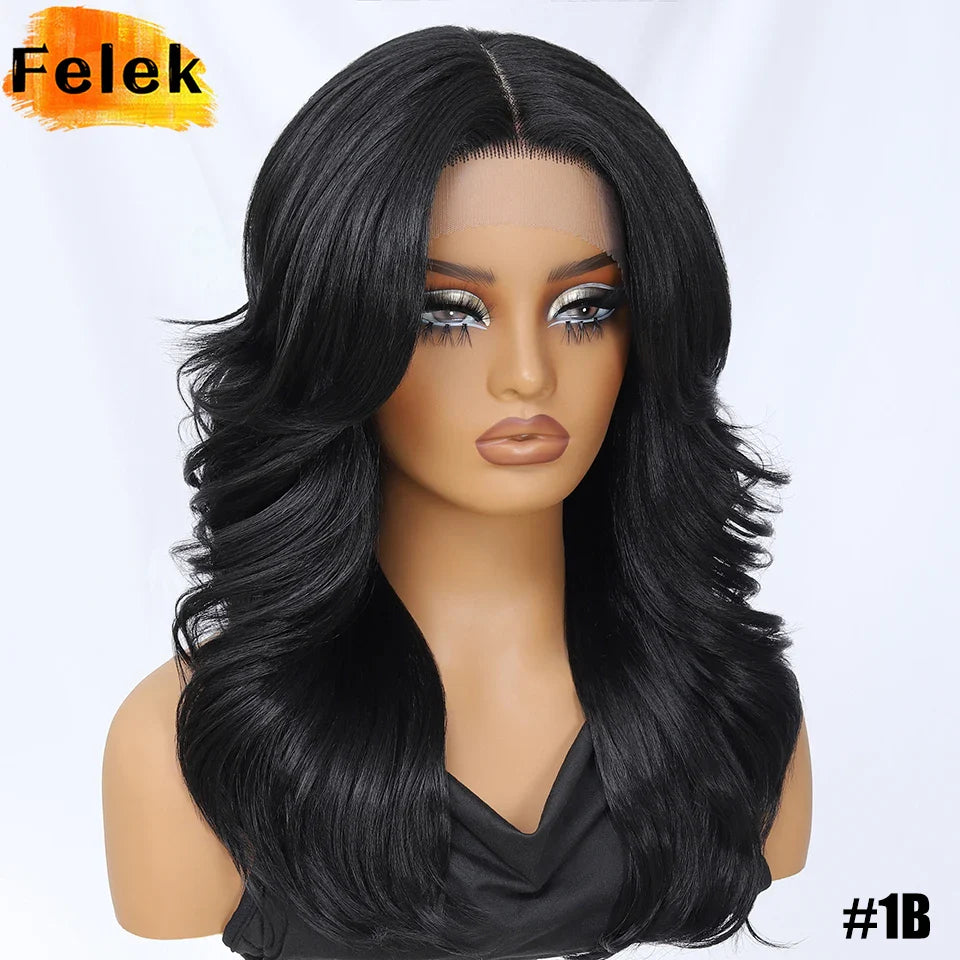 Layered Bangs Red Synthetic Part Lace Wig