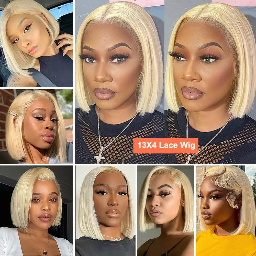 Blonde Short Bob Transparent Lace Front Wigs