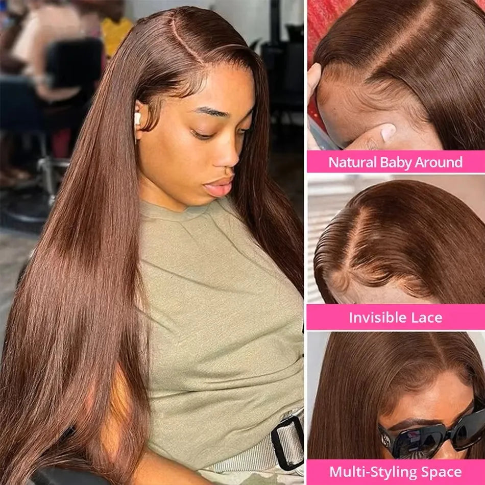 Chocolate Brown Straight Lace Front Wigs