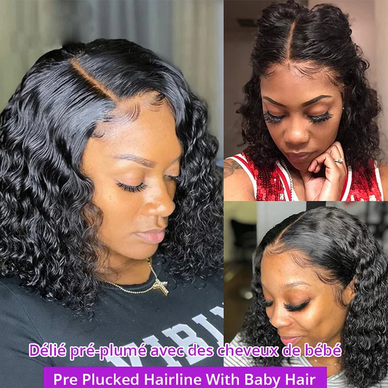 Deep Wave Pre-Plucked Side Part Short Bob Wigs
