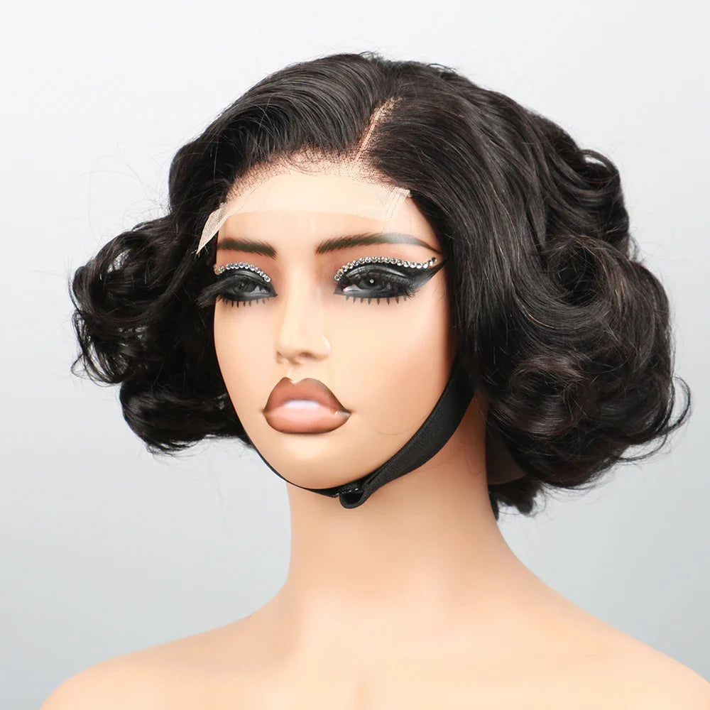Layered Haircut Wavy Human Hair Bob Wig