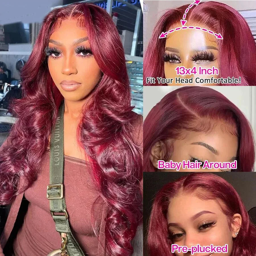 Burgundy Body Wave Hd Lace Frontal Human Hair Wig