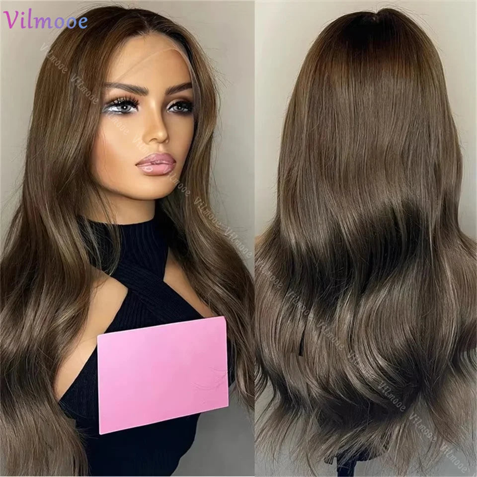 Transaprent Glueless Soft Dark Brown Wave Silk Base Lace Wigs