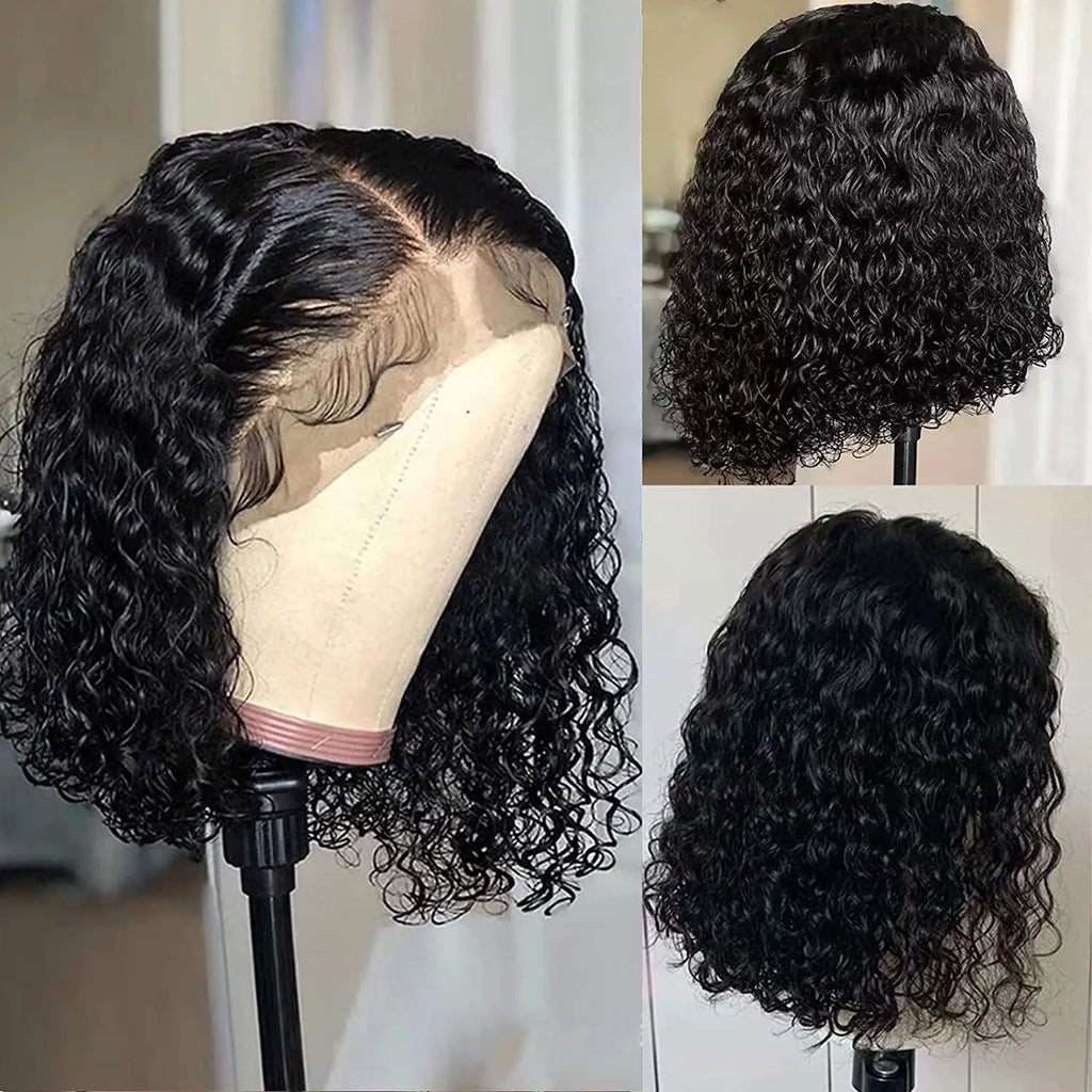 Black Curly Deep Water Part Lace Wig