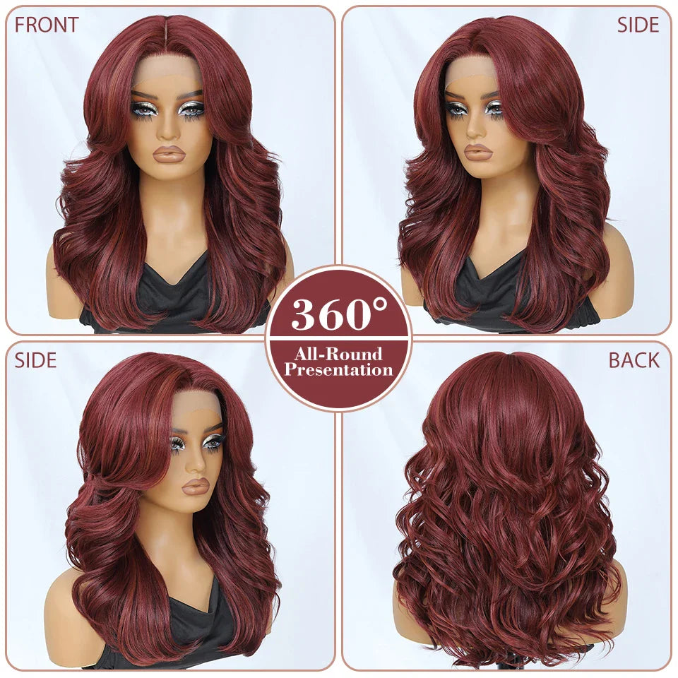 Layered Bangs Red Synthetic Part Lace Wig