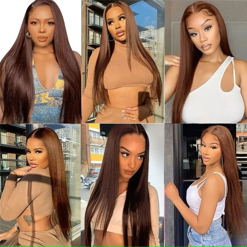Chocolate Brown Straight Lace Front Wigs