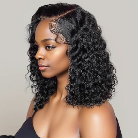 Black Curly Deep Water Part Lace Wig
