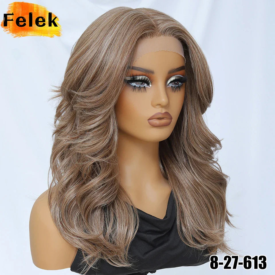 Layered Bangs Red Synthetic Part Lace Wig