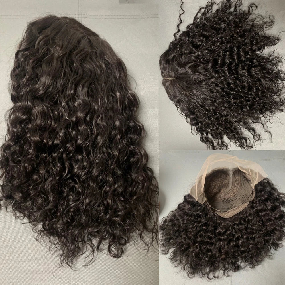 Black Curly Deep Water Part Lace Wig