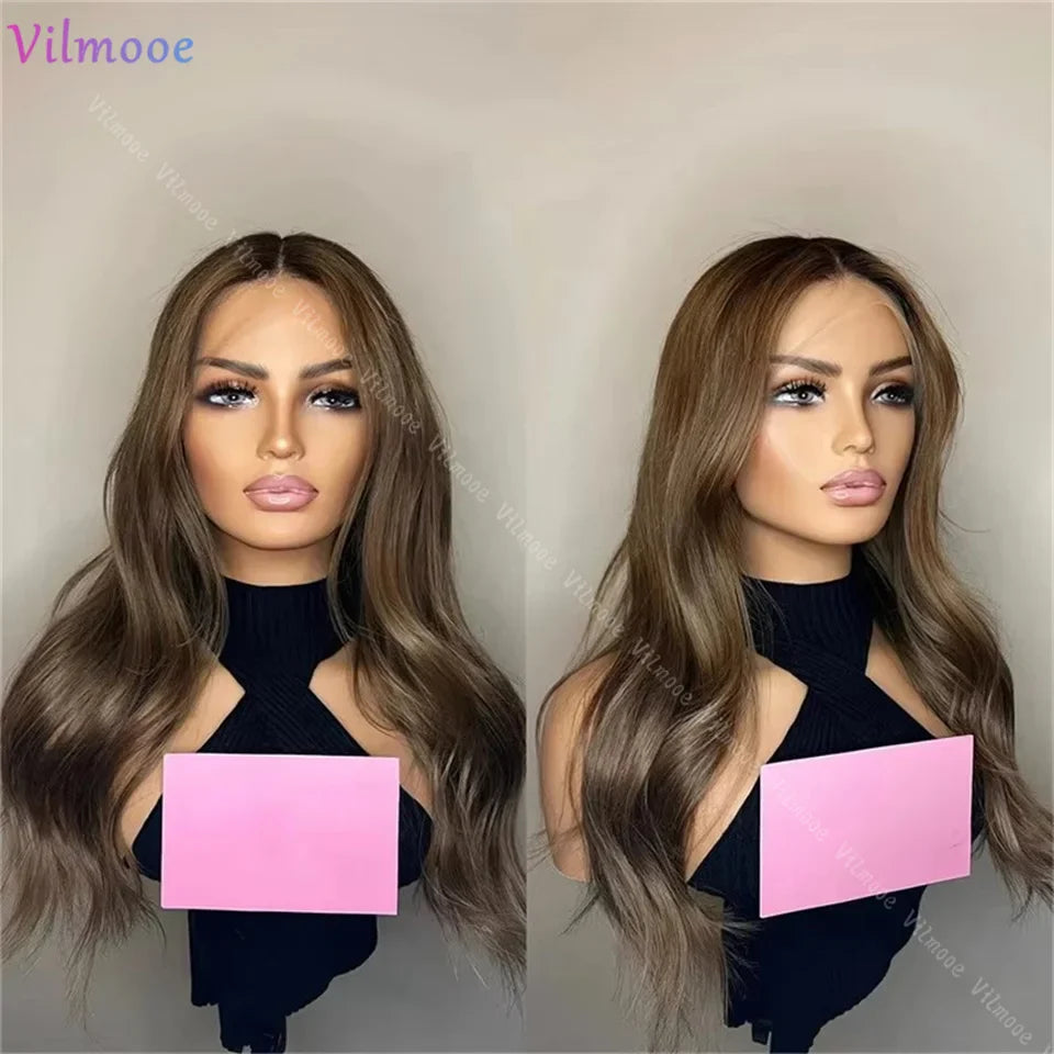 Transaprent Glueless Soft Dark Brown Wave Silk Base Lace Wigs